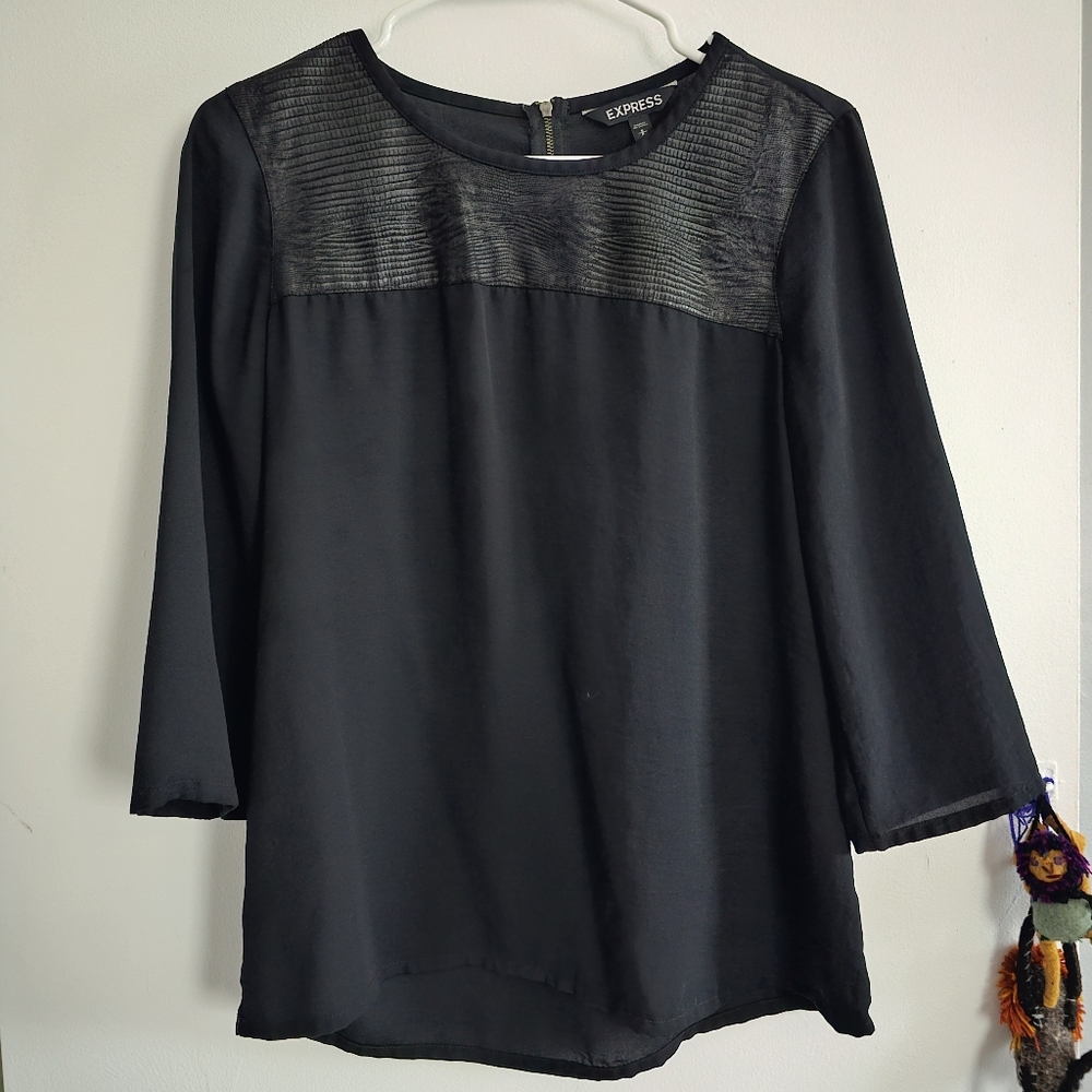 Express faux leather black top blouse, S